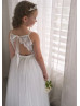 Ivory Lace Tulle Tie Back Flower Girl Dress